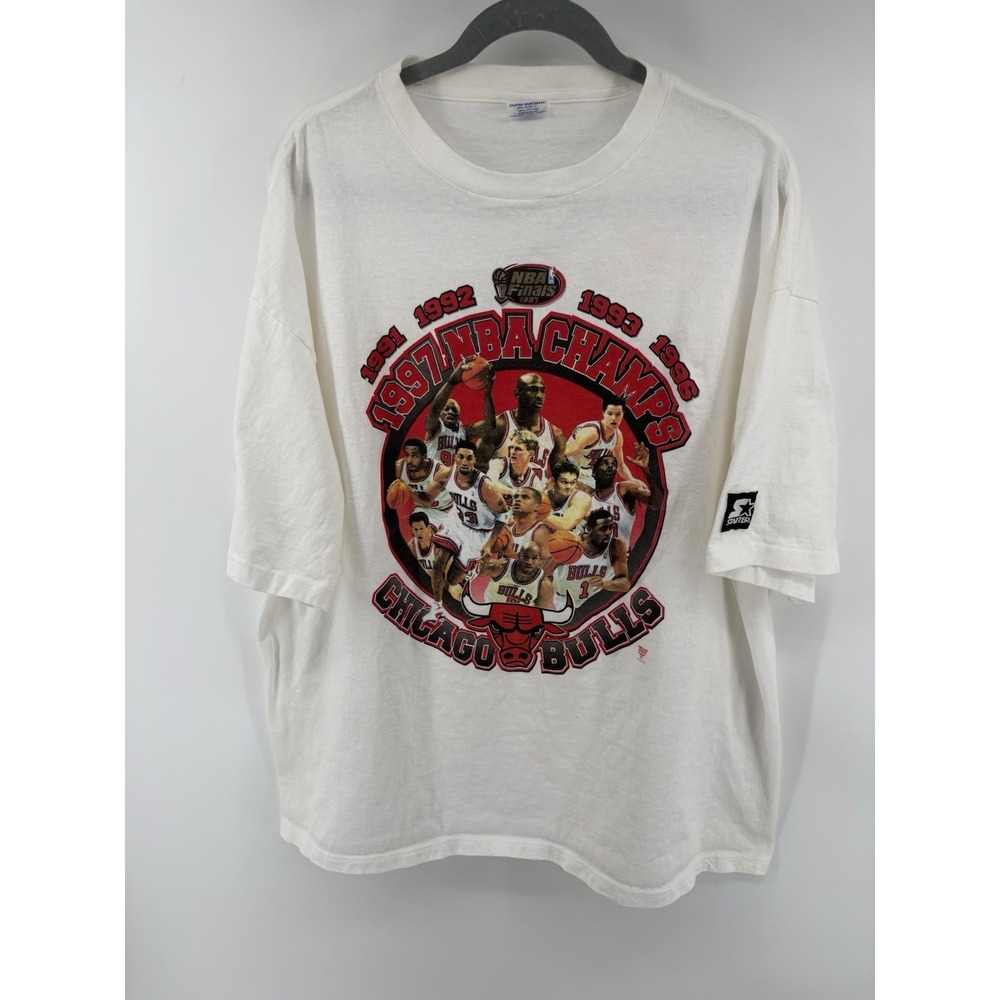 VTG 1997 Starter Chicago Bulls NBA Finals World Champions Shirt 2XL Flawed